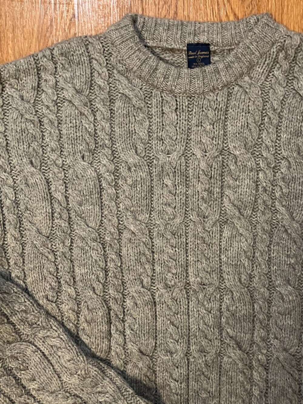 Paul James Wool Alpaca Fisherman Cable Knit Sweater Mens L Gray Made in England - Picture 4 of 7
